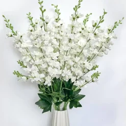 8 Pack White Artificial Delphinium Flowers 35 Inch – Tall Faux Snapdragon Silk Flower Stems for Vase Arrangements, Wedding Bouquet, Home Decor, Garden, Table Centerpiece & Outdoor Decoration
