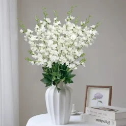 8 Pack White Artificial Delphinium Flowers 35 Inch – Tall Faux Snapdragon Silk Flower Stems for Vase Arrangements, Wedding Bouquet, Home Decor, Garden, Table Centerpiece & Outdoor Decoration