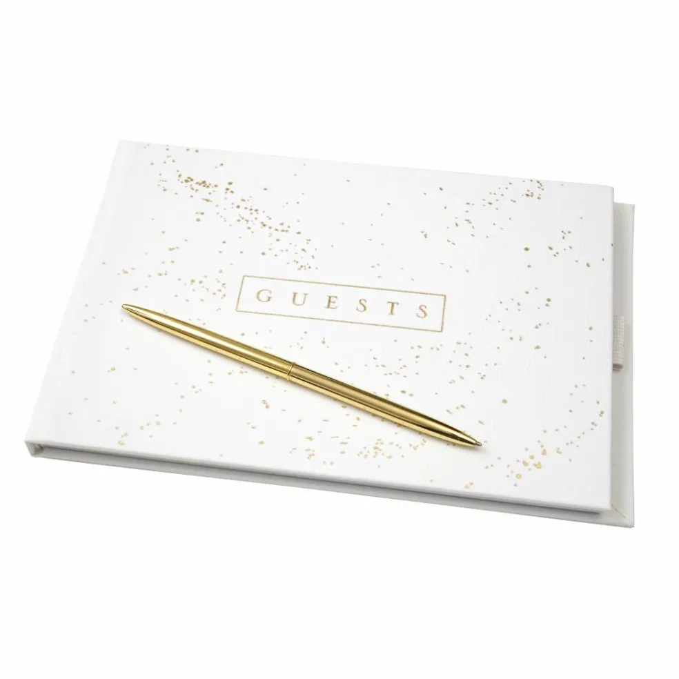 6 Pack: White & Gold Guest Book & Pen Set by Celebrate It™