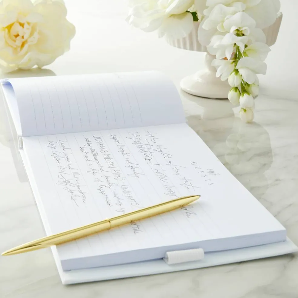 6 Pack: White & Gold Guest Book & Pen Set by Celebrate It™