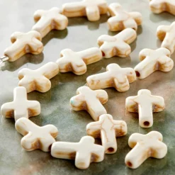 12 Pack:  White Stone Cross Beads, 15mm by Bead Landing™
