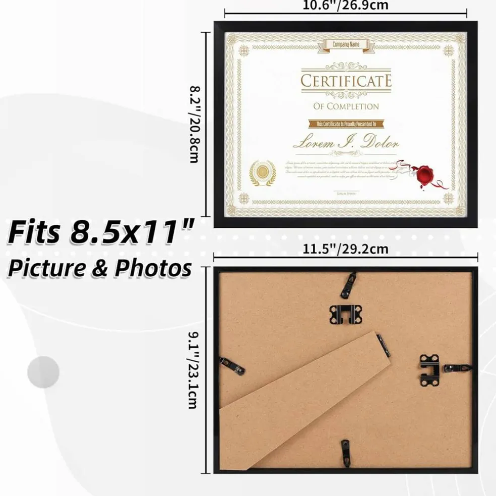 16-Pack 8.5x11 Certificate Frames – Bulk Document & Photo Display Frames for Wall or Tabletop, Sleek Black Finish