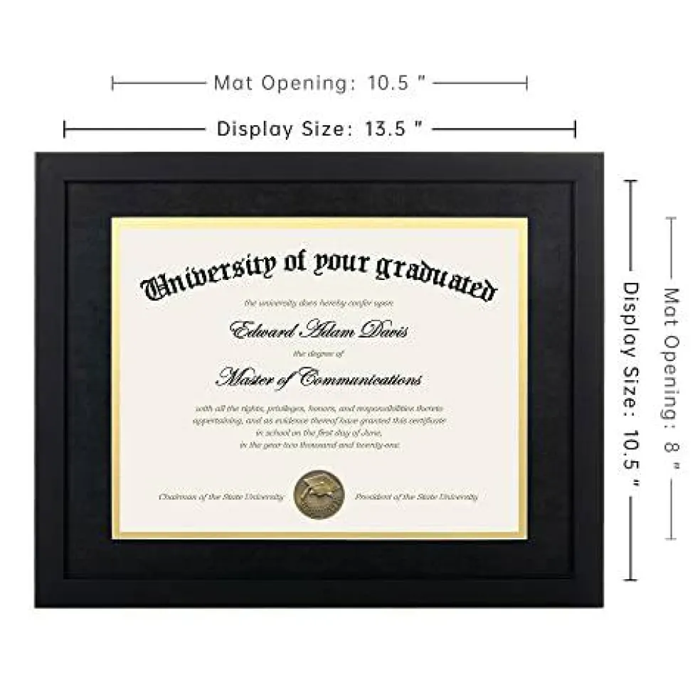 2 Pack 11x14 Diploma Frame - Certificate, Degree, Document Frame with High Definition Glass, Fits 8.5 x 11 with Black Double Mat for Wall and Tabletop Display