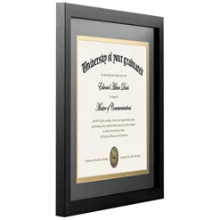 2 Pack 11x14 Diploma Frame - Certificate, Degree, Document Frame with High Definition Glass, Fits 8.5 x 11 with Black Double Mat for Wall and Tabletop Display