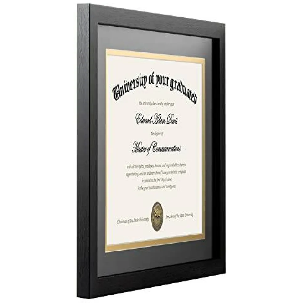 2 Pack 11x14 Diploma Frame - Certificate, Degree, Document Frame with High Definition Glass, Fits 8.5 x 11 with Black Double Mat for Wall and Tabletop Display