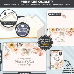 24 Pack 6x4in Assorted Sympathy Cards with Envelopes and Stickers, 24 Unique Designs Sympathy Cards Assortment Box with Envelopes with Printed Message Inside - Bereavement, Condolences