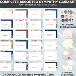 24 Pack 6x4in Assorted Sympathy Cards with Envelopes and Stickers, 24 Unique Designs Sympathy Cards Assortment Box with Envelopes with Printed Message Inside - Bereavement, Condolences
