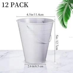 12 Pack 4.5 x 5 Inch White Galvanized Metal Buckets with Handles, Small Pails for Party Favors, Candy, Christmas Halloween Treats, Easter Gifts, Flower Pots, Table Centerpieces and Craft Storage