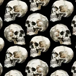 Painted Skulls Black Silky Premium Fleece Fabric | By the Yard
