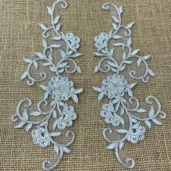 1 Pair Beaded & Corded Floral Lace Applique Embroidered on 100% Polyester 9.5