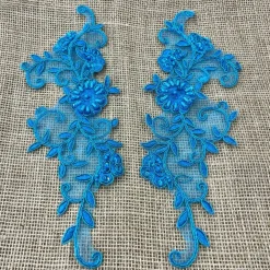 1 Pair Beaded & Corded Floral Lace Applique Embroidered on 100% Polyester 9.5