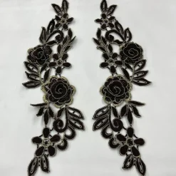1 Pair 3D Floral Lace Applique Embroidered on 100% Polyester Net Mesh 14" x 5" Each Side