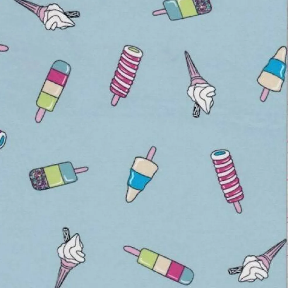 Pale Blue Ice Cream Treat Double Brushed Jersey Knit Fabric By the Yard