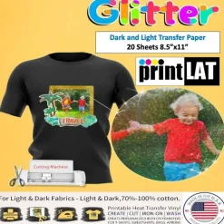 Papel Transfer Ink Jet GLITTER for Dark & Light Fabrics Sheets 8.5