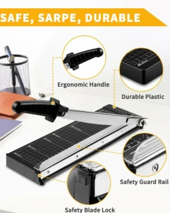 Paper Cutter 12 Inch, 8 Sheet Capacity, Heavy Duty Paper Cutter for Cardstock, Guillotine Paper Trimmer for Crafting, Classroom and Office