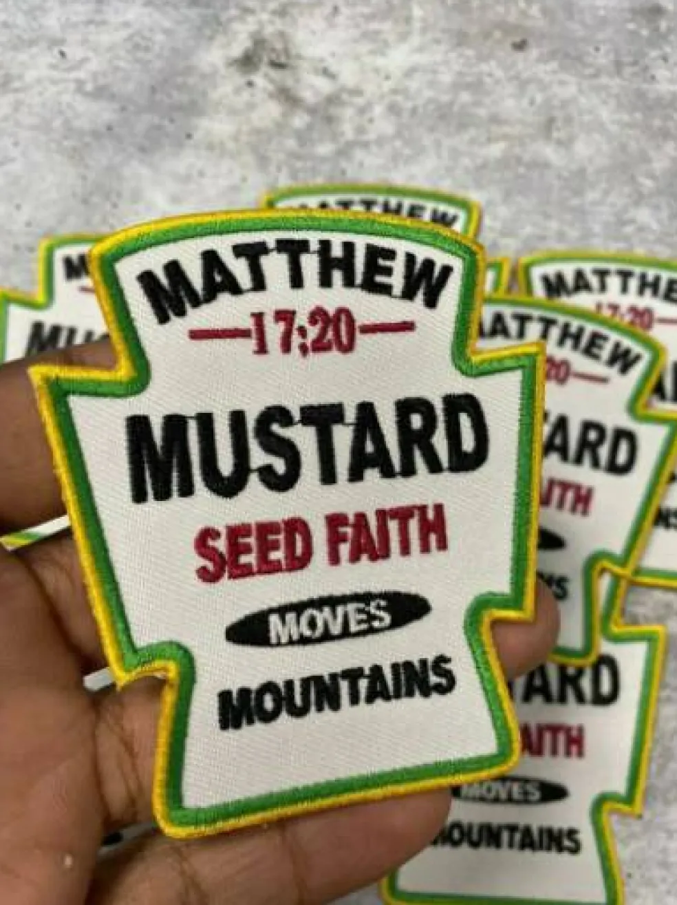 Patch Party Club “Mustard Seed Faith” Iron-On Embroidered Patch, Size 3.5”