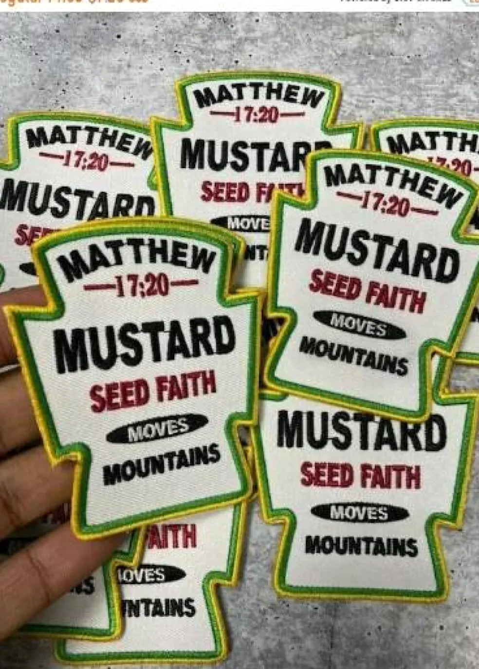Patch Party Club “Mustard Seed Faith” Iron-On Embroidered Patch, Size 3.5”