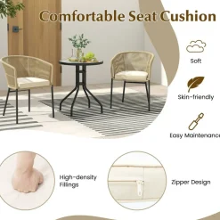 Patio Chair Metal Frame Cushioned Seat Ergonomic Backrest Outdoor Beige