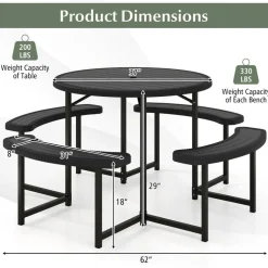 Patio Picnic Table Bench Set with 4 Seats and Umbrella Hole for Outdoor Dining