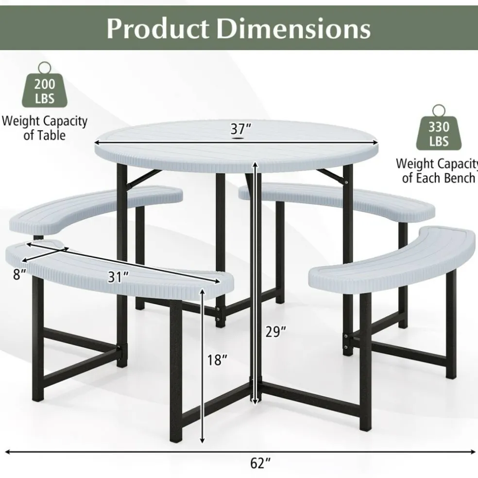 Patio Picnic Table Bench Set with 4 Seats and Umbrella Hole for Outdoor Dining
