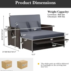 Patio Rattan Daybed with 4-Level Adjustable Backrest and Retractable Side Tray