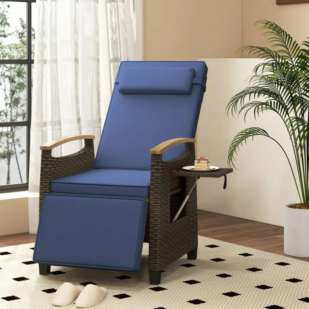 Patio Wicker Recliner Chair with Adjustable Backrest and Footrest