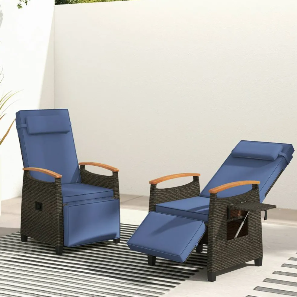 Patio Wicker Recliner Chair with Adjustable Backrest and Footrest