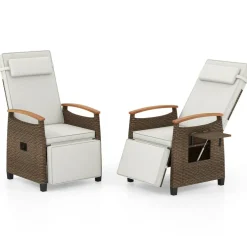 Patio Wicker Recliner Chair with Adjustable Backrest and Footrest