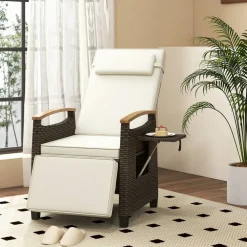 Patio Wicker Recliner Chair with Adjustable Backrest and Footrest
