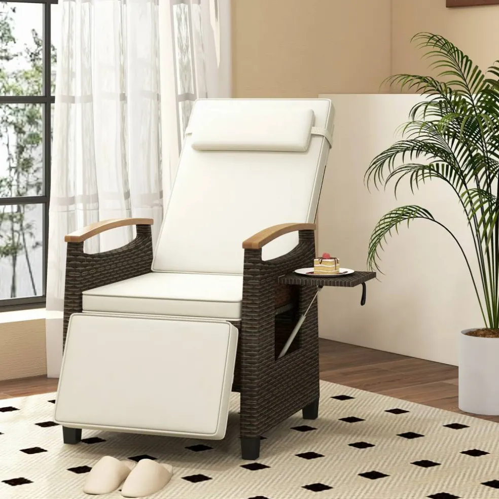 Patio Wicker Recliner Chair with Adjustable Backrest and Footrest