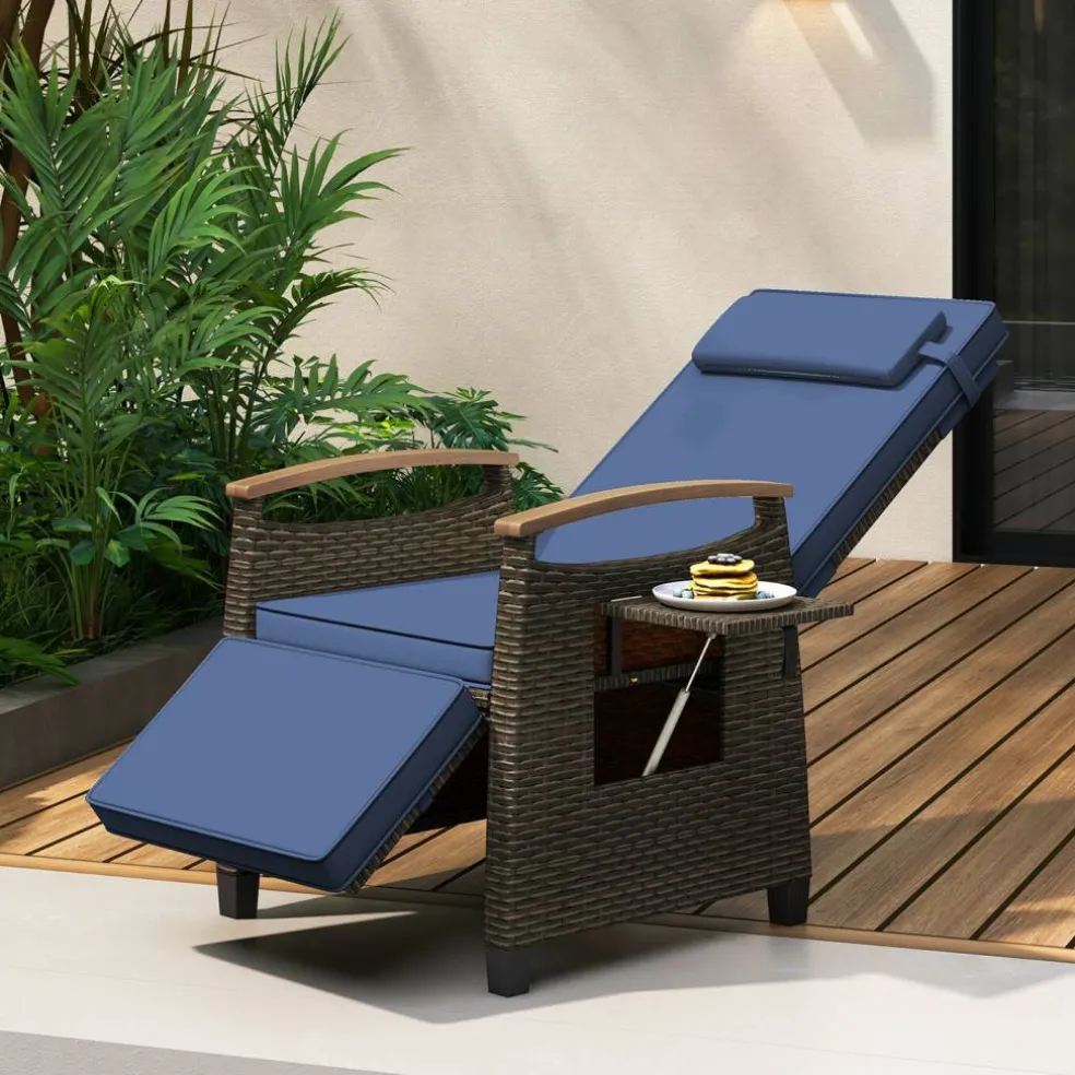 Patio Wicker Recliner Chair with Adjustable Backrest and Footrest