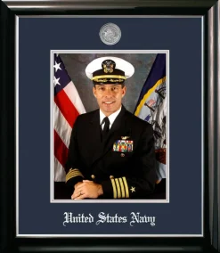 Patriot Frames Navy 8x10 Portrait Classic Black Frame with Silver Medallion