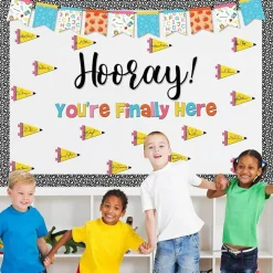 76 PC Back to School Bulletin Board Hooray! You're Finally Here Bulletin Board Back to School Decor Pencil Flags Cutouts Classroom Chalkboard Wall Door Decor