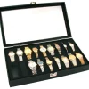 18pc Black Watch Travel Tray Showcase Display Case Unit W/ Glass Top