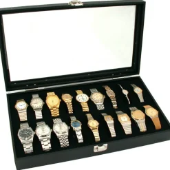 18pc Black Watch Travel Tray Showcase Display Case Unit W/ Glass Top