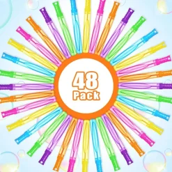 48 Pc Bubble Wands Bulk Set, 2 Oz Giant Bubble Solution with 6 Colors, Summer Outdoor Party Favors for Kids, Birthday, Wedding and Family Gatherings