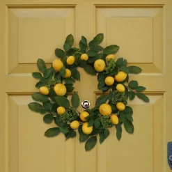 2PC Handcrafted 22" Lemon Wreath - Vibrant Yellow Citrus Decor - Ideal for Spring & Summer - Indoor/Outdoor Use - Perfect Home Accent Piece