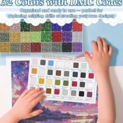 32,000 Pcs Acrylic Diamond Painting Beads – 32 Colors Flat Back Round Rhinestones for 5D DIY Craft, DMC Color Code Boxed Diamond Art Supplies