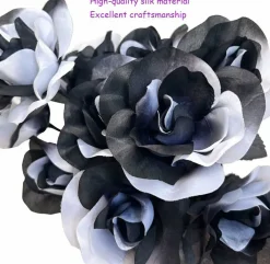 20PCS Artificial Black and White Rose Bouquet, Gothic Faux Silk Roses with Stems, Halloween Flowers for Spooky Party Decor, Wedding DIY Floral Arrangements, Home Vase Centerpiece Decoration