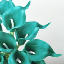 12 Pcs Artificial Calla Lily Flowers, Teal Blue Faux PU Real Touch Calla Lilies Bouquet, 13.7 Inch Wedding Bouquet Flowers for Home, Office, Party, Centerpieces & Event Decoration