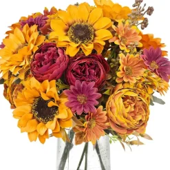 3 Pcs Artificial Fall Flowers Bouquet, Faux Sunflower Peony Gerbera Daisy Mums Silk Rose Hydrangea Stems with Berries and Greenery, Autumn Floral Arrangement for Wedding Thanksgiving Home Decor