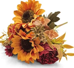 3 Pcs Artificial Fall Flowers Bouquet, Faux Sunflower Peony Gerbera Daisy Mums Silk Rose Hydrangea Stems with Berries and Greenery, Autumn Floral Arrangement for Wedding Thanksgiving Home Decor