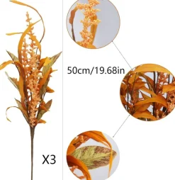 3PCS Artificial Fall Flowers Bouquet, 19.68 Inch Faux Autumn Floral Arrangement with Maple Leaves, Wheat Stems & Harvest Branches for Thanksgiving Table Centerpiece, Home, Wedding & Seasonal Decor
