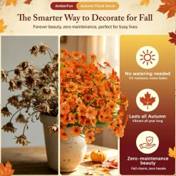 24PCS Artificial Fall Flowers for Outdoors, Fake Mums, Orange