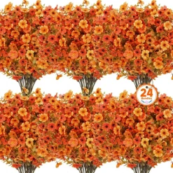 24 Pcs Artificial Fall Flowers Fake Mums for Outdoor Decorations, Mixed