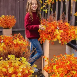 30PCS Artificial Fall Flowers Set with Pumpkins & Butterflies – Faux Thanksgiving Eucalyptus & Grass Floral Arrangement, Autumn Outdoor Porch Decor for Home, Patio, Wedding & Holiday Decoration