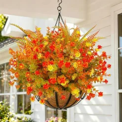18PCS Artificial Fall Mums Flowers for Outdoors, UV Resistant Fake Outdoor Plants, Orange Red Faux Chrysanthemum Bushes for Porch, Window Box, Planters, Garden, Patio & Autumn Home Decorations