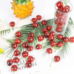 50pcs Artificial Fruit Cherries,Lifelike Fake Cherry Simulation Decor