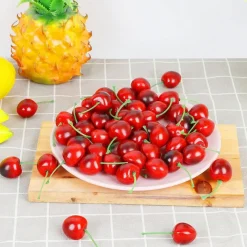 50pcs Artificial Fruit Cherries,Lifelike Fake Cherry Simulation Decor