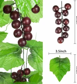 5PCS Artificial Grape Vine Garland, 8FT Fake Greenery Hanging Vines with Lifelike Leaves & Grapes, Silk Leaf Faux Plant Garland for Home Decor, Wedding, Garden, Party & Wall Decoration